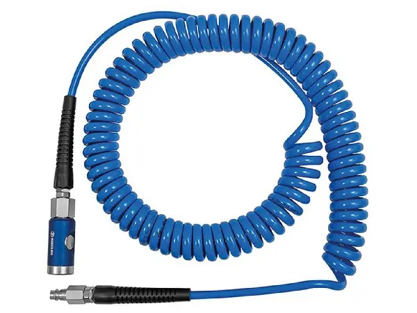Tubo en espiral PU azul, Acopla. de seguridad y Conec NW7,4 10x6,5mm 10m RIEGLER